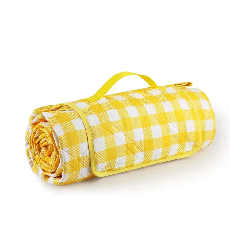 100 % polyesteri keltainen ruudullinen piknikpeitto