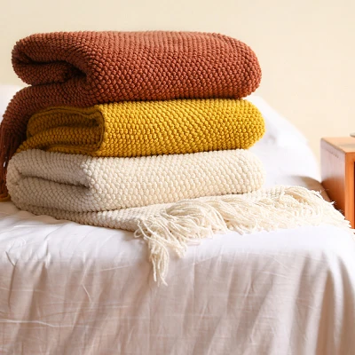 Acrylic Throw Blanket With Tassels