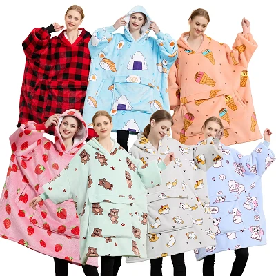 Ylisuuret fleece -hupullinen viltti